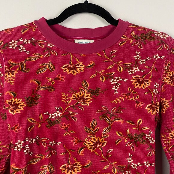 Sundance Red Floral Thermal T Shirt Size Small Crew Neck Long Sleeve - Picture 2 of 10